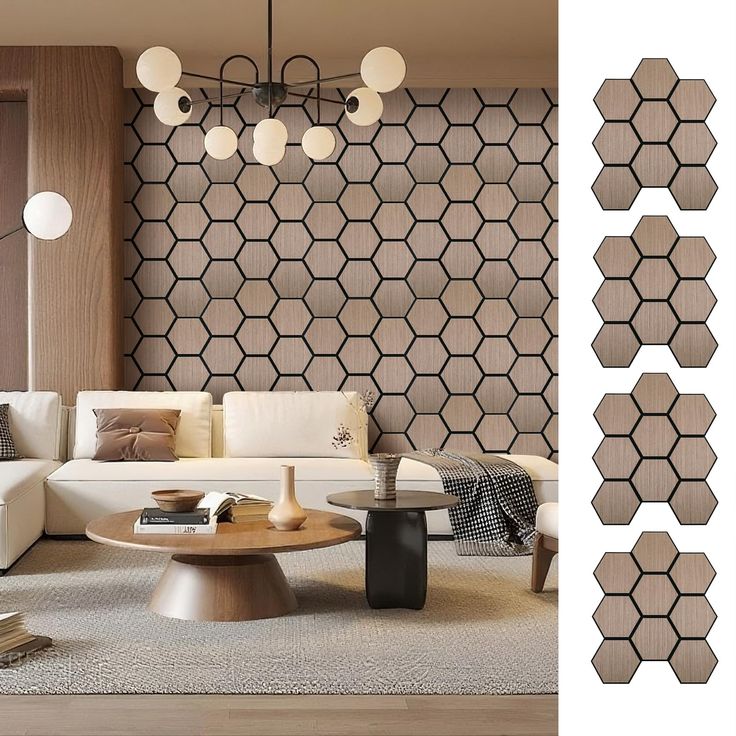 panneaux hexagonaux muraux - 3 pièces = 1 mètre